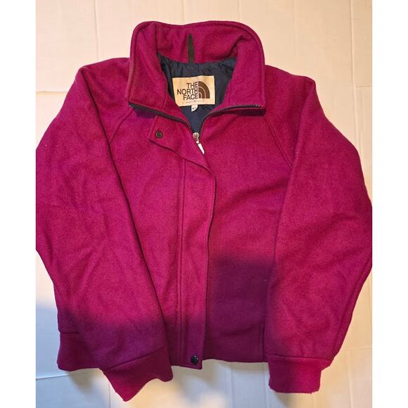 Rare VTG NORTH FACE Size Large Womens 100% Wool Made in USA Bomber Jacket PINK - Picture 1 of 9